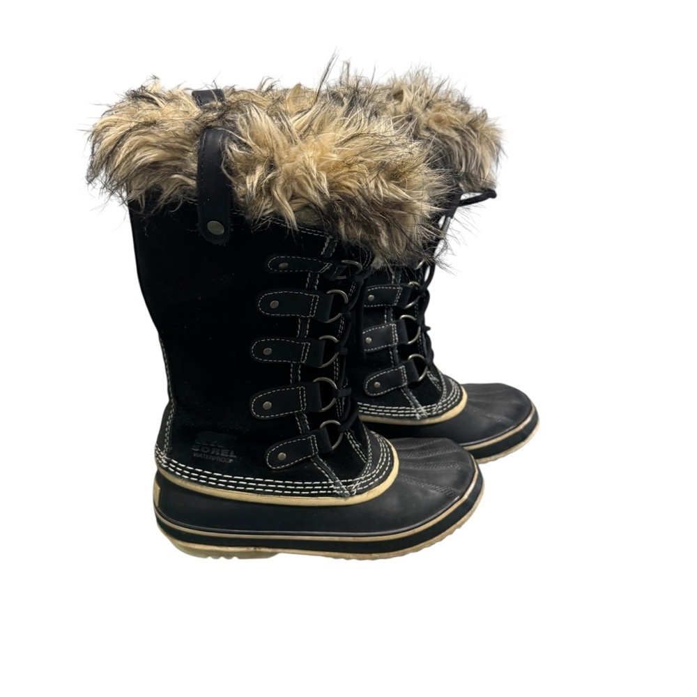 SOREL Joan Of Arctic Suede Snow Boots Size 7 Waterproof Black Tan Rubber